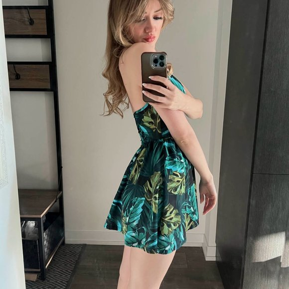 American Apparel Jungle Monstera Leaves Skater Dress - Picture 5 of 7